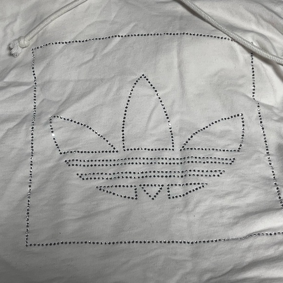 Adidas sz Small Cropped embellished Hoodie white EUC - Picture 4 of 6